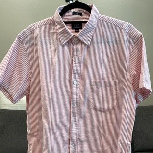 Mens JCREW - Short Sleeve Button Down - Size Large -Cotton Linen - red & white